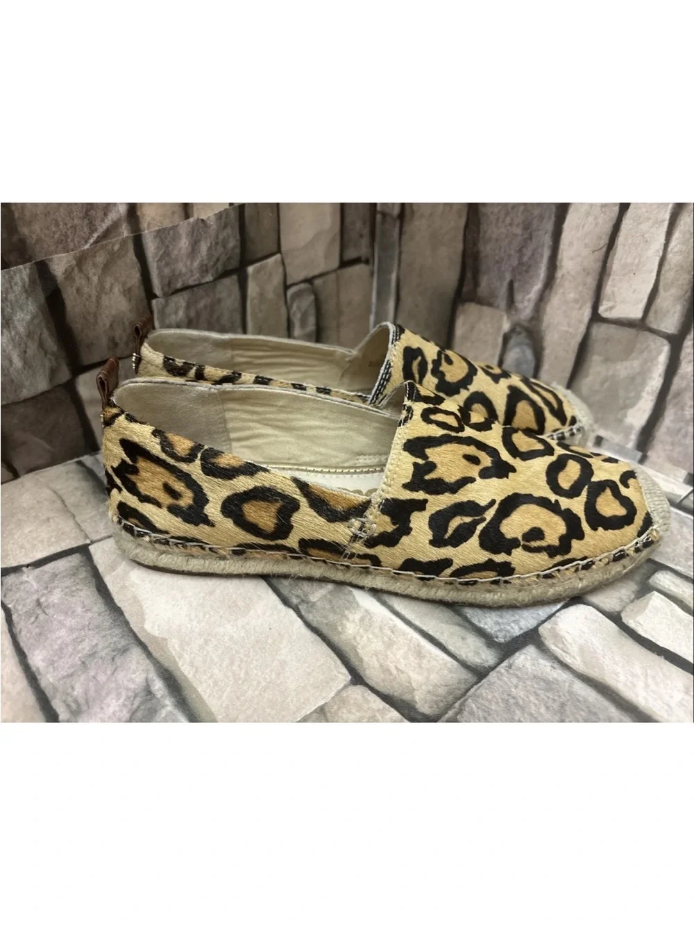 Women’s Sam Edelman Khloe leopard calf hair slip-on espadrille flats Sz 7.5